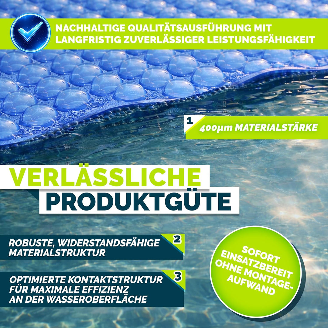 tillvex® Premium Pool Solarabdeckplane 400 µm Rechteckig 800x400 cm | Solarfolie Wärmeplane zuschnei
