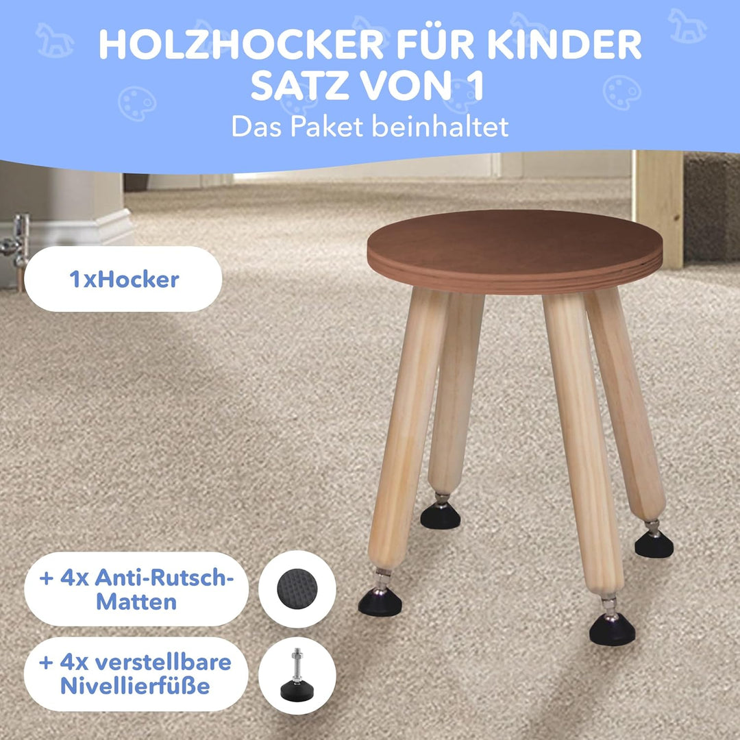 Cateam Tritthocker aus Holz für Kinder und Kleinkinder – 1er-Set – Nussbaum – Kinderhocker mit auszi