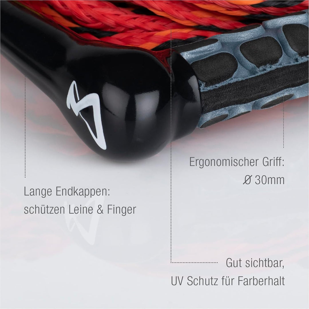 Mesle Wasserski und Wakeboard-Leine Ergo, Länge 23m Zug-Seil mit Hantel Griff rot, rot