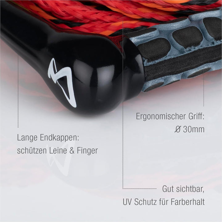 Mesle Wasserski und Wakeboard-Leine Ergo, Länge 23m Zug-Seil mit Hantel Griff rot, rot