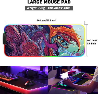 DORRISO RGB Gaming Mauspad Grosse 800x300x4 mm LED Schreibtischunterlage XXL Grosse Mousepad Wasserd