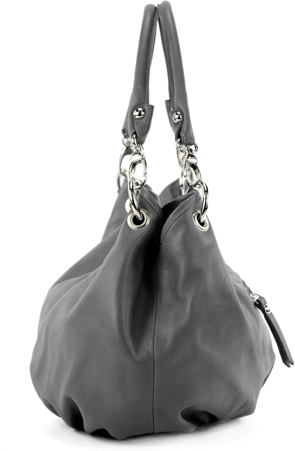 modamoda de - IT40 - ital. Damen Schultertasche aus Leder Dunkelgrau, Dunkelgrau