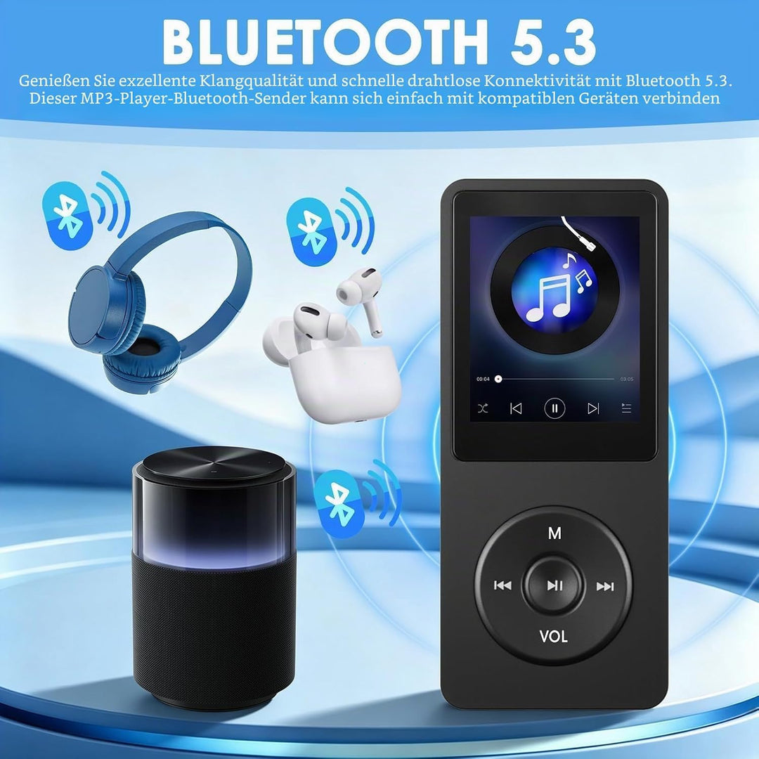 32GB MP3 Player Bluetooth 5.3 mit 1.8" TFT Farbbildschirm HiFi Musik Kinder MP3-Player mit Lautsprec