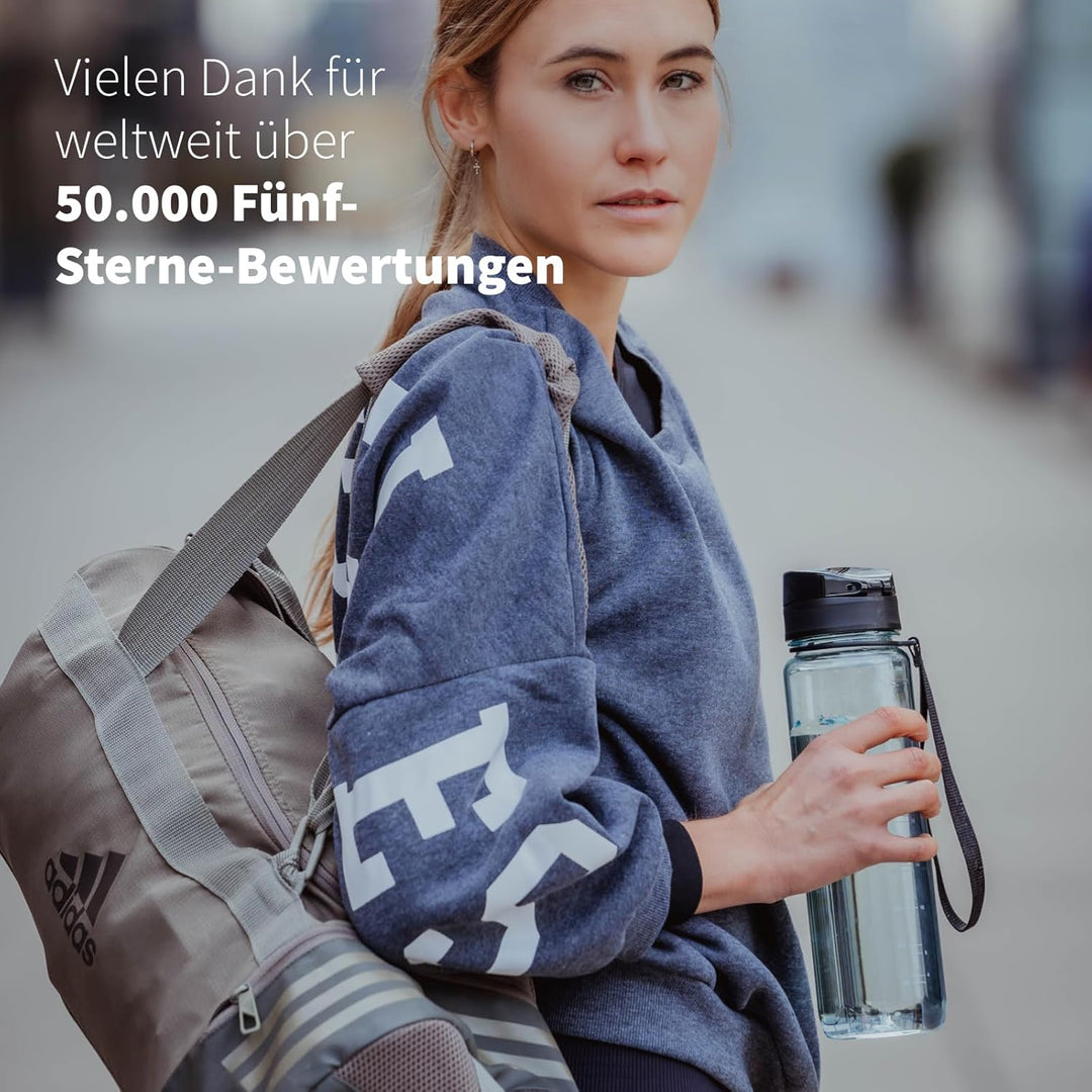720°DGREE Trinkflasche 650ml “uberBottle“ crystalClear +Sieb - BPA-Frei - Auslaufsichere Wasserflasc