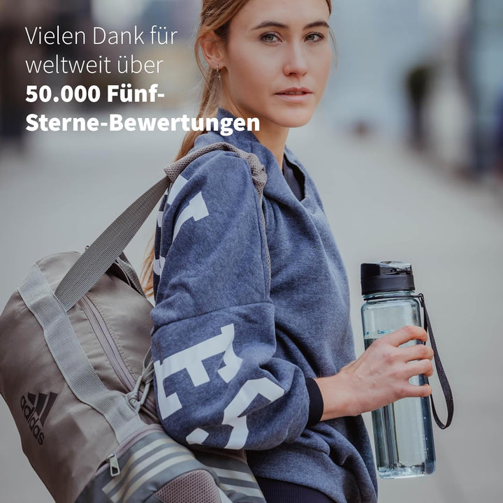 720°DGREE Trinkflasche 650ml “uberBottle“ crystalClear +Sieb - BPA-Frei - Auslaufsichere Wasserflasc