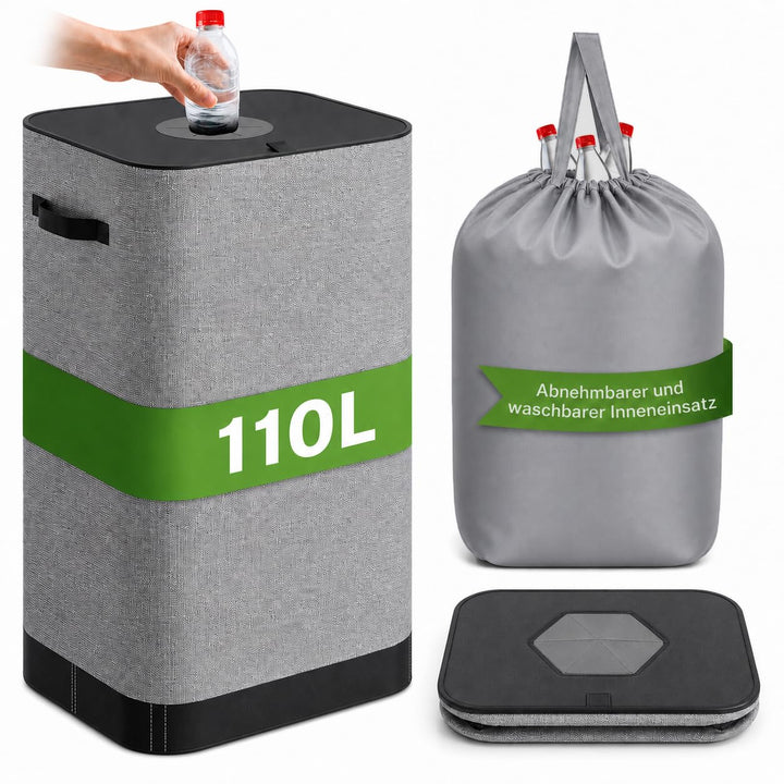 110L Gross Pfandflaschen Sammelbehälter mit Deckel, Flaschensammler Leergut,Recycling -Behälter Leer