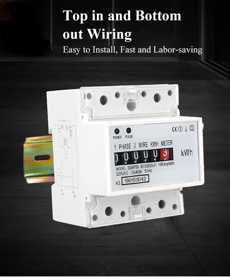 Digitale Stromzähler 1 Phase, AC 220V/230V 10-40A 2 Draht 4P Einphasiger Stromzähler Hutschiene, KWh