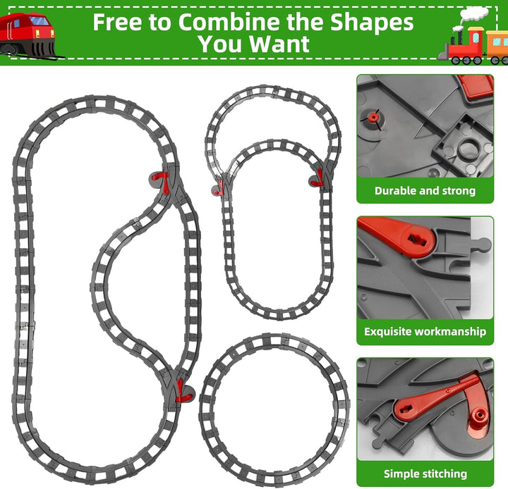 Bausteine Zug Schienen Set,32 Stück City Zug Schienen,Spielzeug Eisenbahnschienen,Bestehend aus Cros