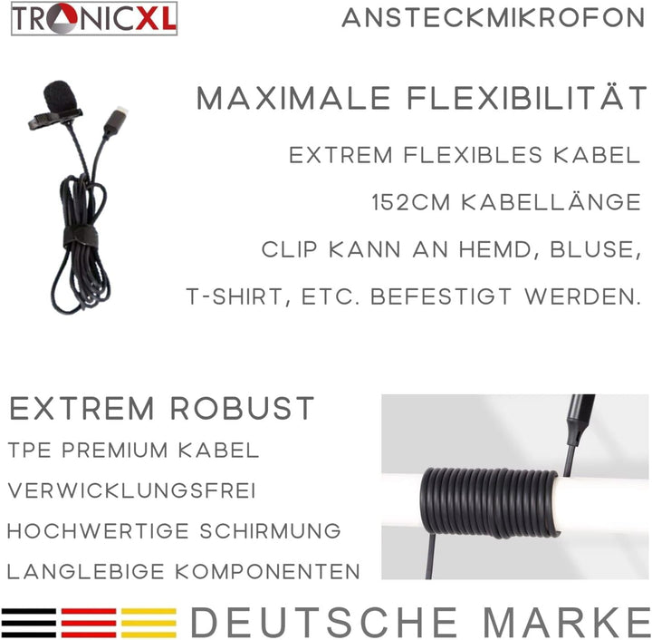 Ansteckmikrofon USB-C mit Kabel Lavalier Mikrofon Kondensator Interview Podcast Videokonferenz für D