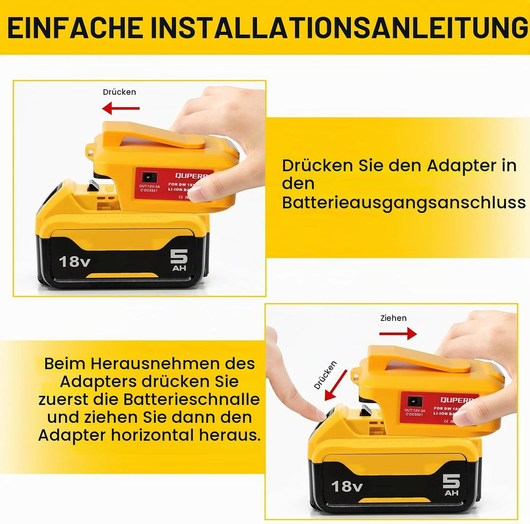 USB Akku Adapter für Dewalt 18V Akku, LED Arbeitslicht Konverter mit Dual-USB-Ladeanschlüssen &amp; DC-P