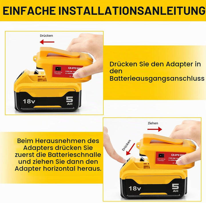 USB Akku Adapter für Dewalt 18V Akku, LED Arbeitslicht Konverter mit Dual-USB-Ladeanschlüssen &amp; DC-P
