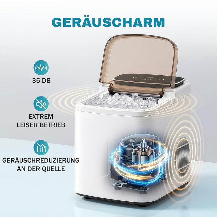 LEADZM Eiswürfelmaschine Klein,Eiswürfelbereiter Weiss | 9 Würfel in 6-10 Minuten fertig,12 kg Eis/T