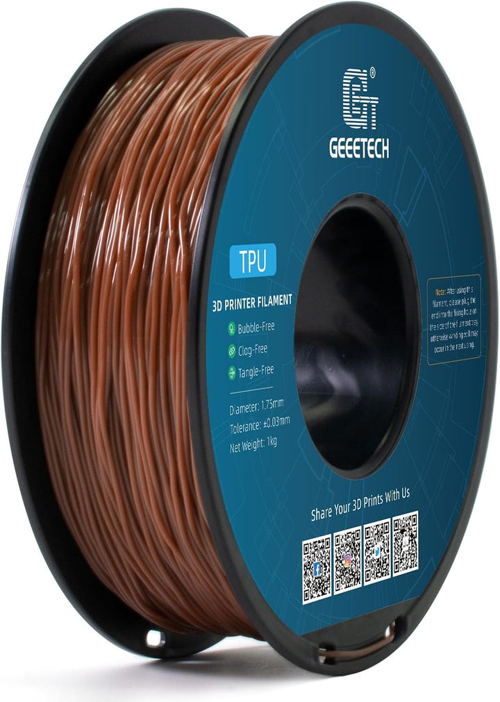 GEEETECH TPU filament 1,75mm Braun, Flexible 3D Drucker Filament 1kg 1 Spool Braun-1KG, Braun-1KG
