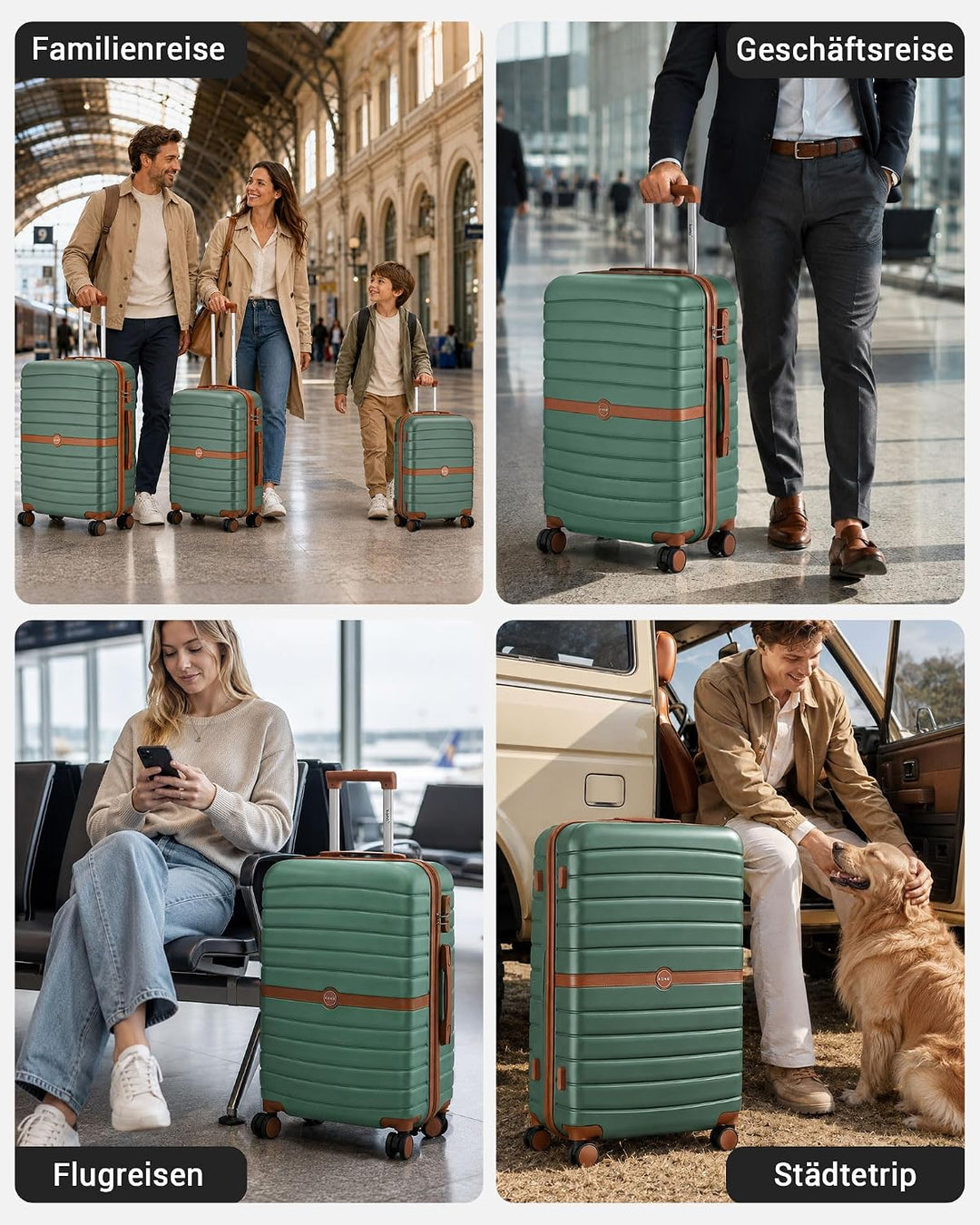 KONO Koffer Reisekoffer Trolley Kofferset 3 Teilig von ABS+PC Hartschalenkoffer mit Zwillingsrollen