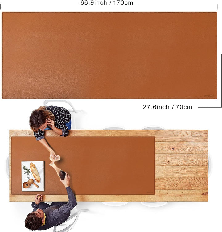 ZORESYN Schreibtischunterlage 170x70cm (Braun) - XXL PU Leder Matte für Homeoffice & Konferenzen - r