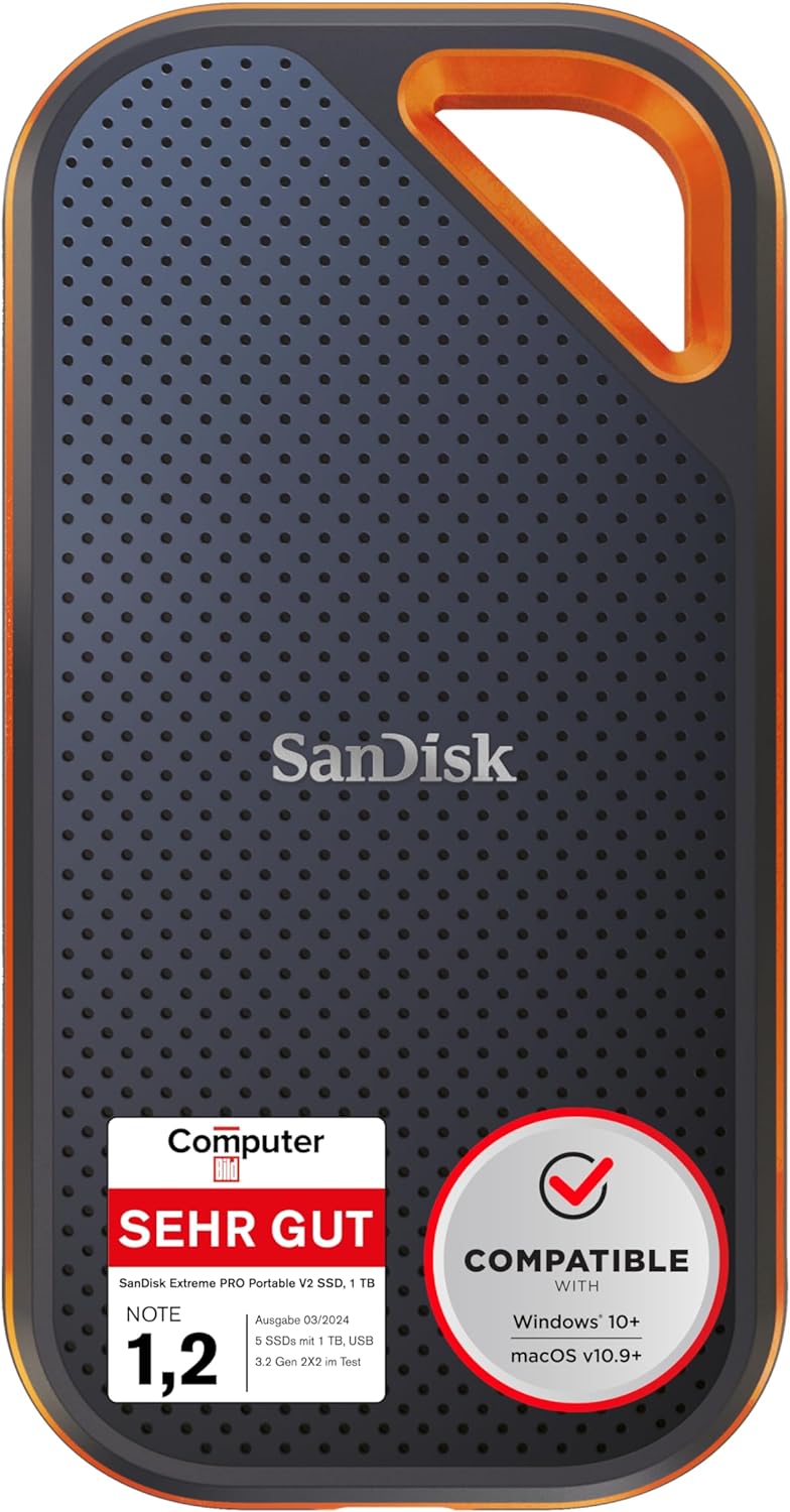SanDisk Extreme PRO Portable SSD 1 TB Mobiler Speicher (externe NVMe SSD 2,5 Zoll, 2.000 MB/s Lesen