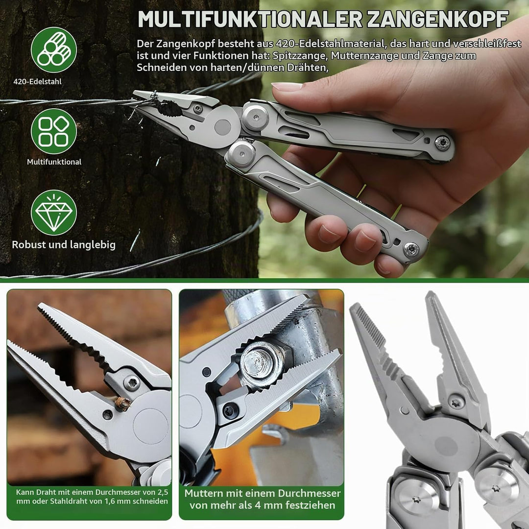 17-in-1 Multi Tool, Faltbares Multifunktion Zange Werkzeug Edelstahl, mit Zange Schraubendreher Mess