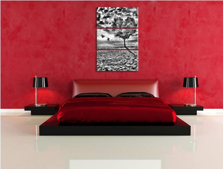 Pixxprint Monocrome, Herzbaum 3-Teiler Leinwandbild 120x80 Bild auf Leinwand