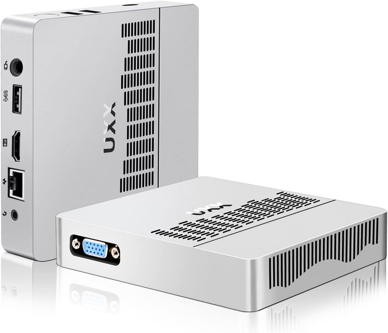 UXX Mini PC Unterstützung 512GB M.2 SSD Erweiterung, N3350 Micro Desktop Computer 64GB eMMC, Gaming