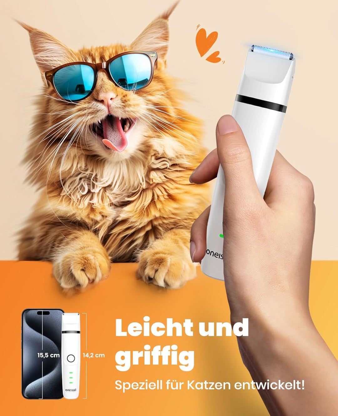 oneisall 3 in 1 Schermaschine Katze Hunde Set, Leise Katzenrasierer Profi Haarschneidemaschine für K