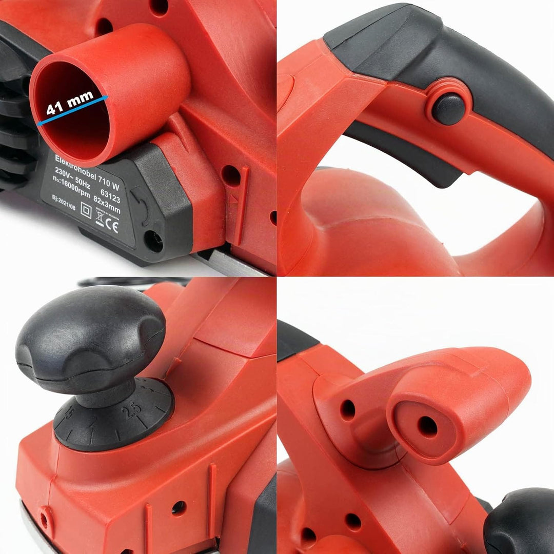 Wiltec Elektrohobel 710W, Hobelbreite 82 mm, Spantiefe 3 mm, inkl. Parallel-/Falztiefenanschlag, Spa