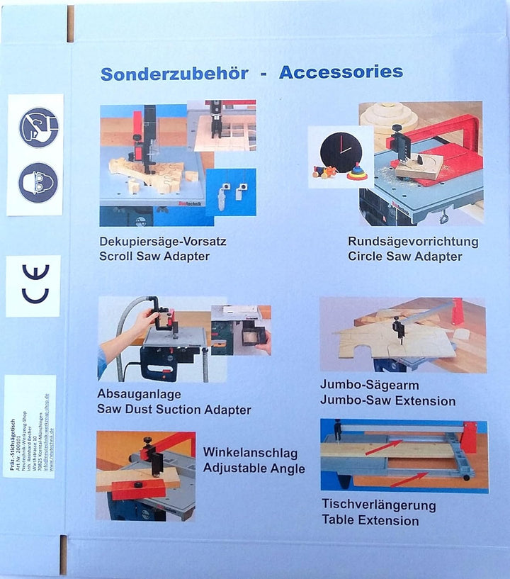 Neutechnik Präz.-Stichsägetisch für jede Stichsäge - Basisgerät + 4 extra langen Sägeblätter Typ BOS
