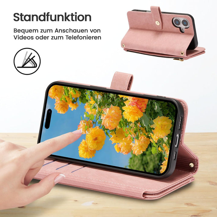 ZCDAYE Hülle für iPhone 16 mit Band Handykette, Leder iPhone 16 Handyhülle Handytasche mit Kartenfäc