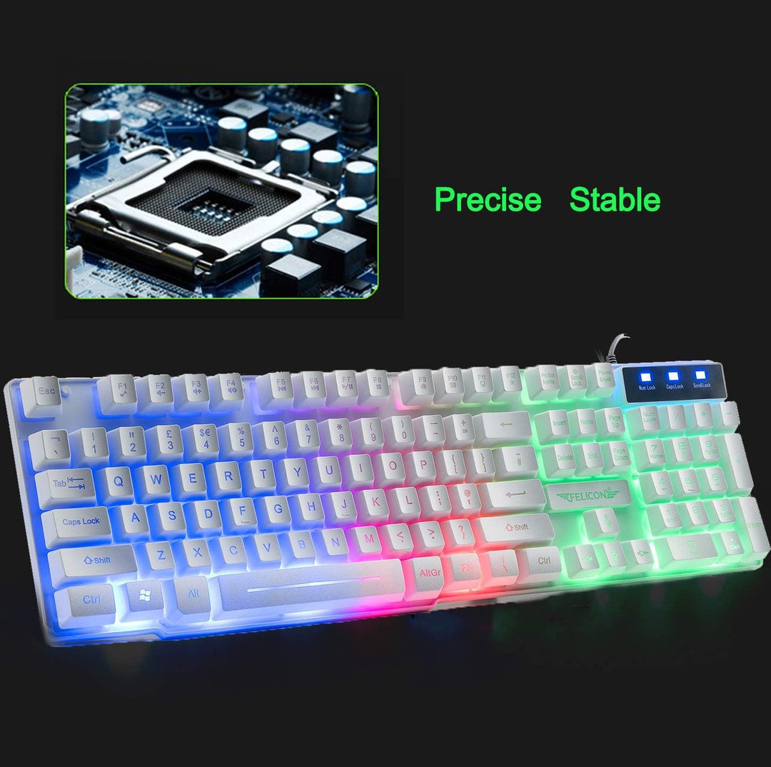 Gaming-Tastatur und -Maus UK-Layout ergonomische USB-Gaming-Tastatur mit Regenbogen-Hintergrundbeleu