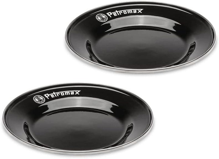 Petromax Emaille Teller schwarz 2 Stück (26 cm) | hochwertiger Edelstahlrand | hygienisch | leicht |