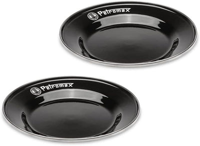 Petromax Emaille Teller schwarz 2 Stück (26 cm) | hochwertiger Edelstahlrand | hygienisch | leicht |