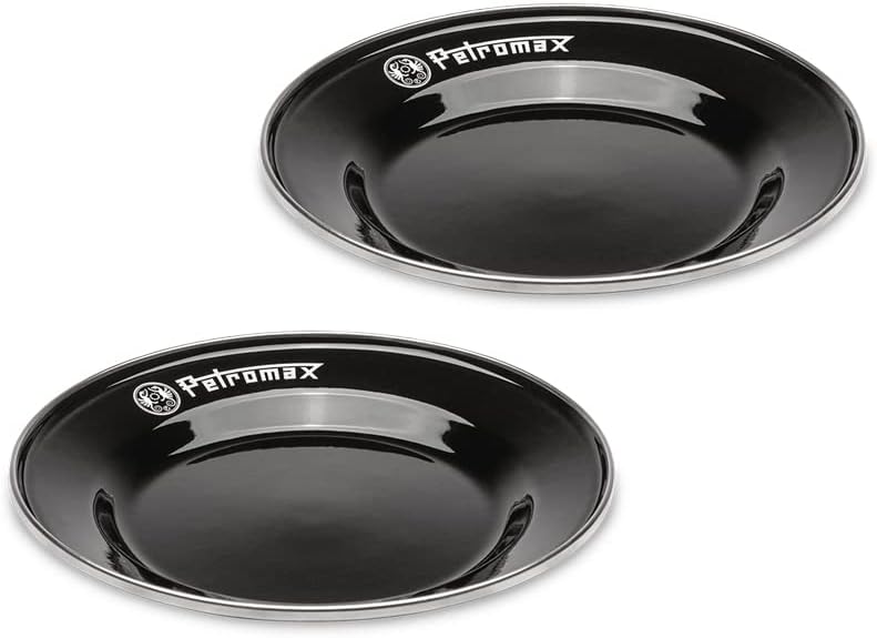 Petromax Emaille Teller schwarz 2 Stück (26 cm) | hochwertiger Edelstahlrand | hygienisch | leicht |