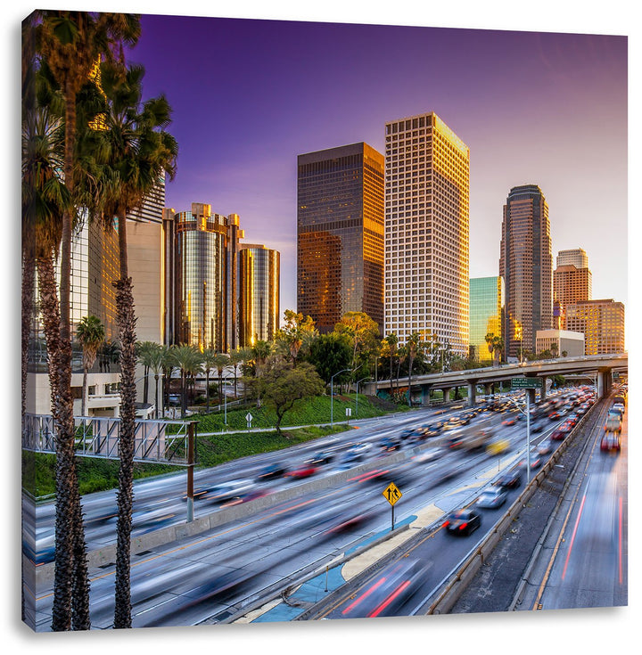 Pixxprint Strassenverkehr in Los Angeles als Leinwandbild/Grösse: 70x70 cm/Wandbild/Kunstdruck/ferti