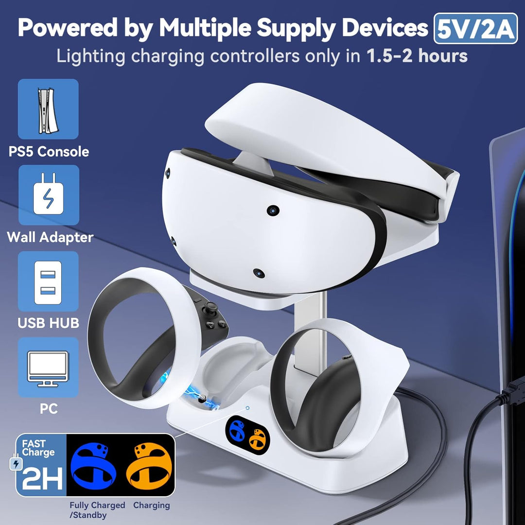 Ladestation für PS VR2 Controller, PSVR 2 Ladestation mit Headset Ständer, Schnelles Ladegerät für P