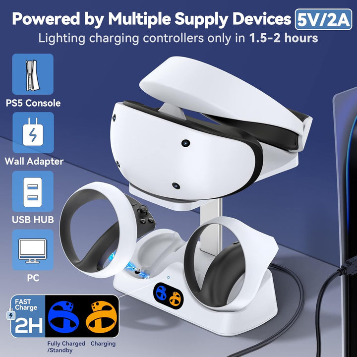 Ladestation für PS VR2 Controller, PSVR 2 Ladestation mit Headset Ständer, Schnelles Ladegerät für P