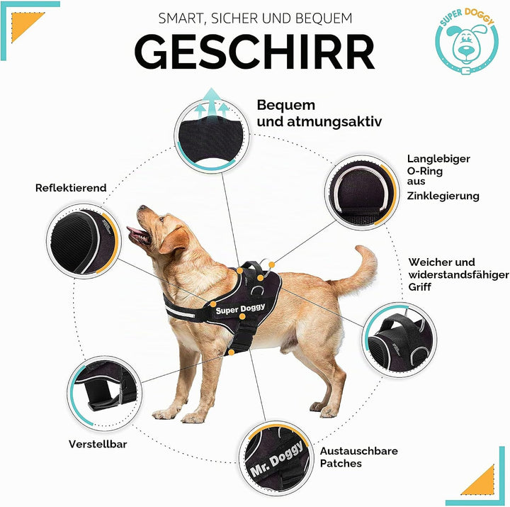 Personalisiertes Hundegeschirr - Reflektierendes und sicheres Hundegeschirr - Enthält 2 Namensschild