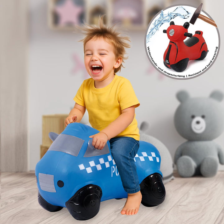 JAMARA 460455 Hüpfauto Police Truck HoppyDoo - Spielzeug für Kinder, Hüpfspielzeug Baby Indoor/Outdo