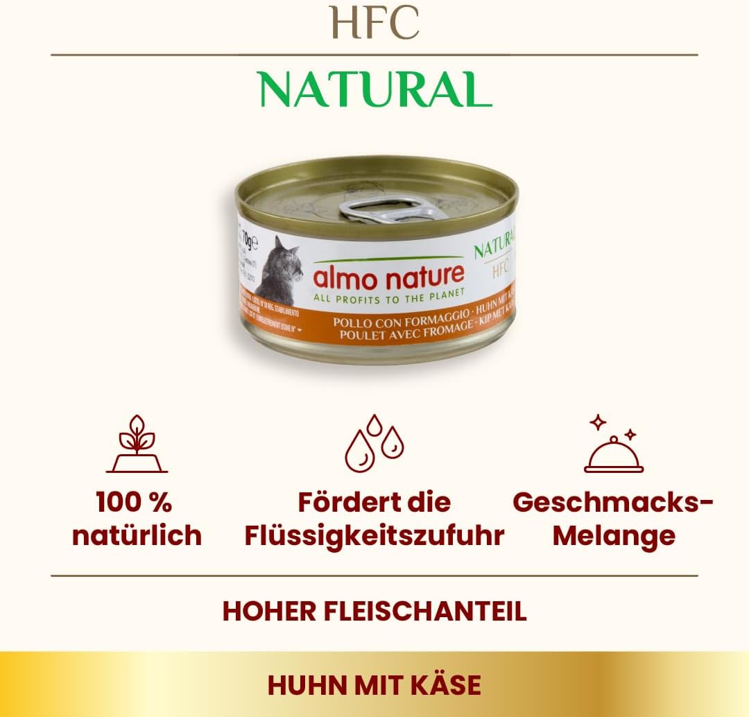 Almo Nature HFC Natural Katzenfutter nass - Huhn mit Käse 24er Pack (24 x 70g) Huhn mit Käse 70 g (2