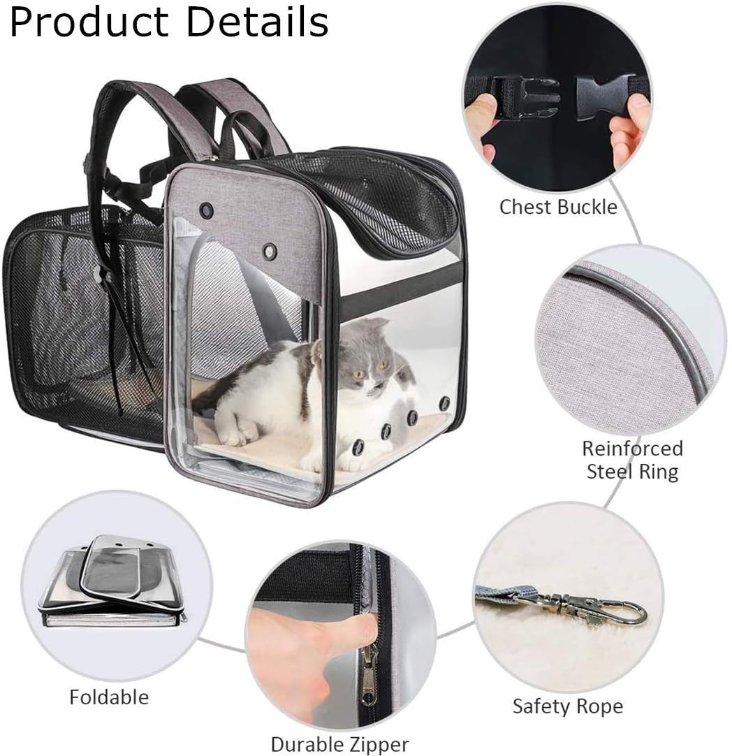 Transporttasche Rucksack Haustiere Hunde Katzen 10kg, Erweiterbare Grosse Tragbare Katzenrucksack Hu