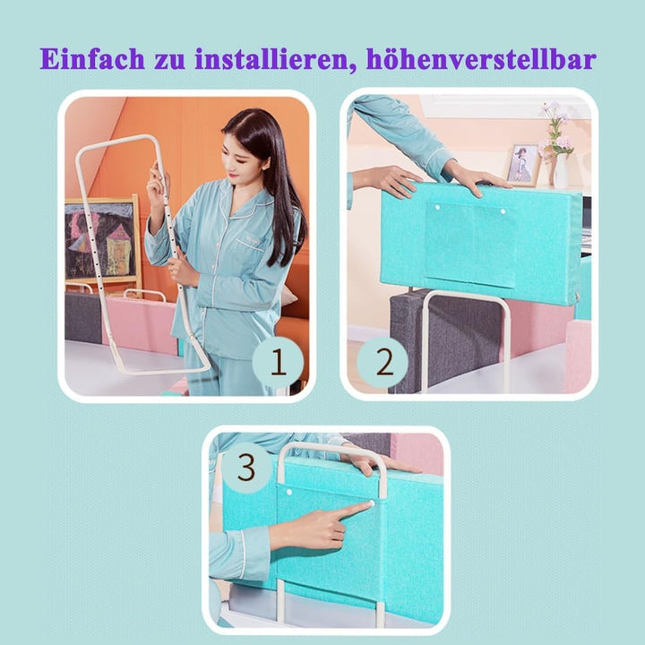 Bettgitter für Kinder, 50cmx3 Grün Rausfallschutz Bett, 5-Stufen Höhenverstellbar, für Kinderbetten,