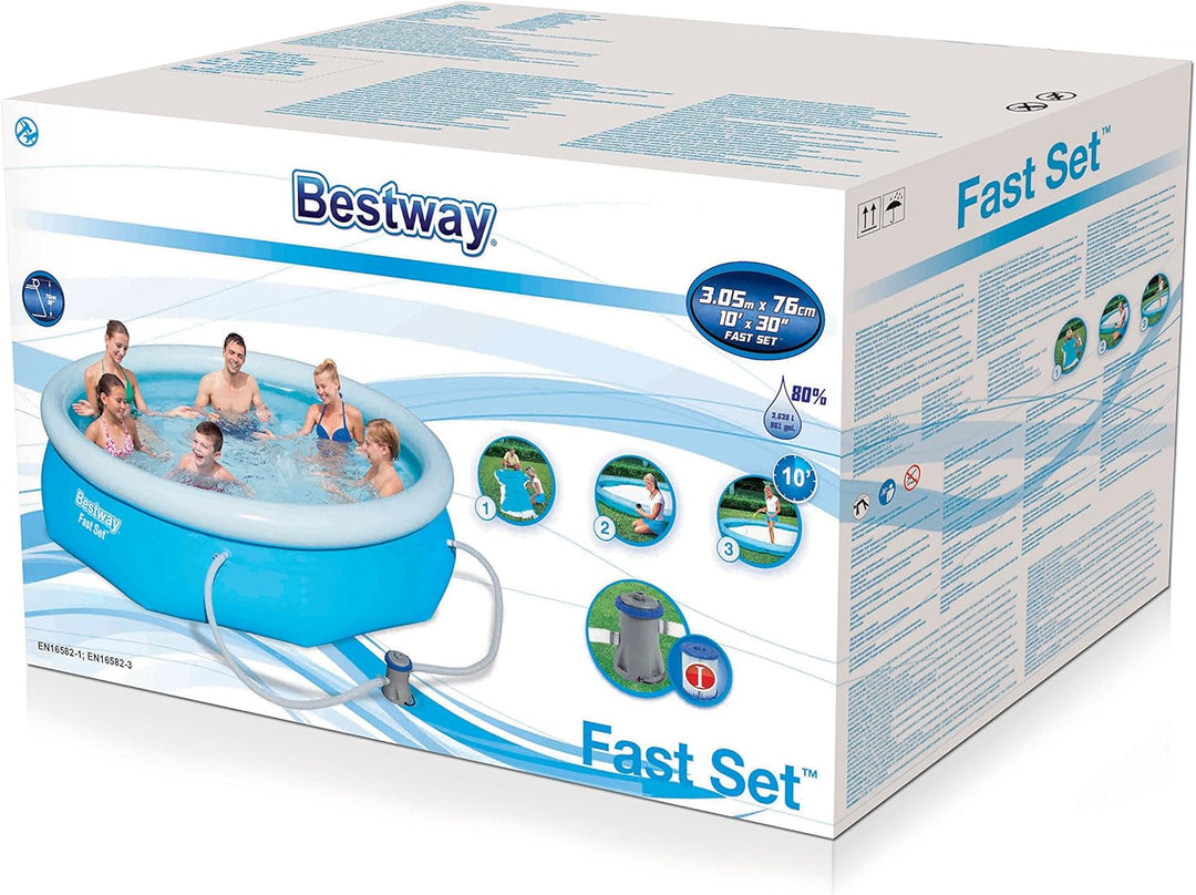 Bestway Fast Set Pool mit Filterpumpe, 305 x 76 cm, blau 305x76 cm Blau Single, 305x76 cm Blau Singl
