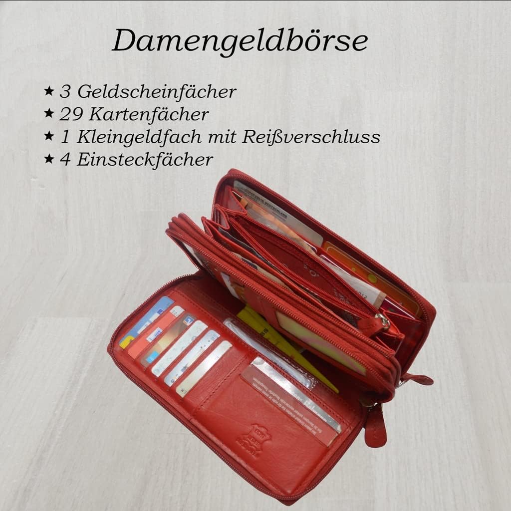 flevado XL Portemonnaie Grosse Damen Wild Leder Geldbörse mit viel Stauraum und Platz für 29 Karten