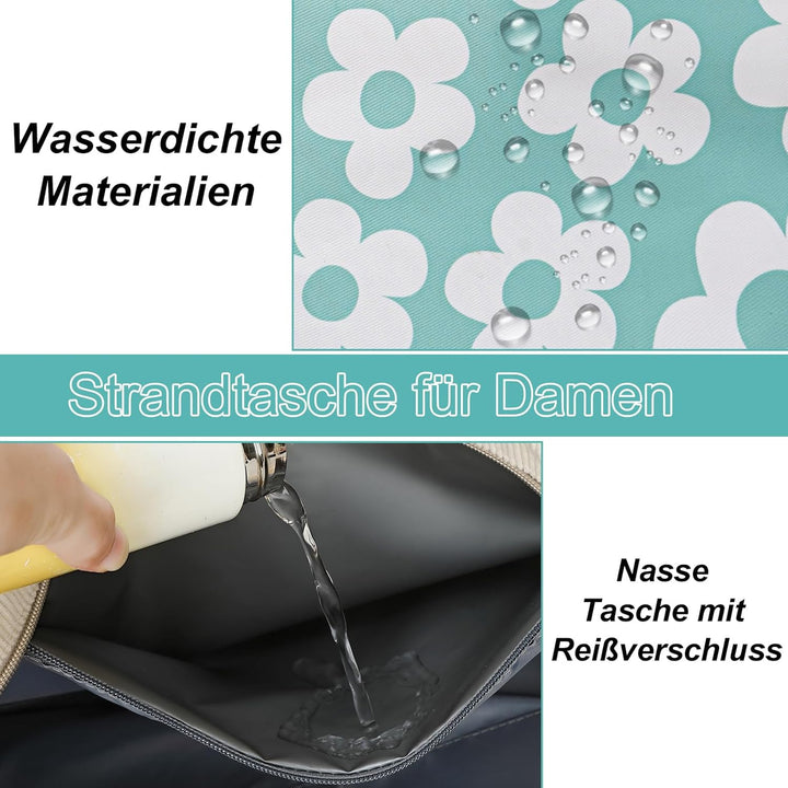 LEDAOU Grosse Strandtasche mit reissverschluss Damen Wasserdicht Umhängetasche Tragetasche shopper s