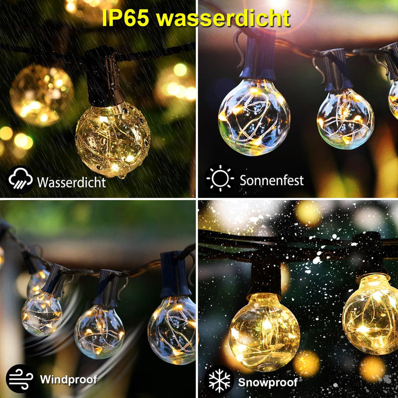 30 LED Lichterkette Aussen Bunt, Lichterkette Aussen Strom, 18 Farben Wasserdicht IP65 G40 Glühbirne