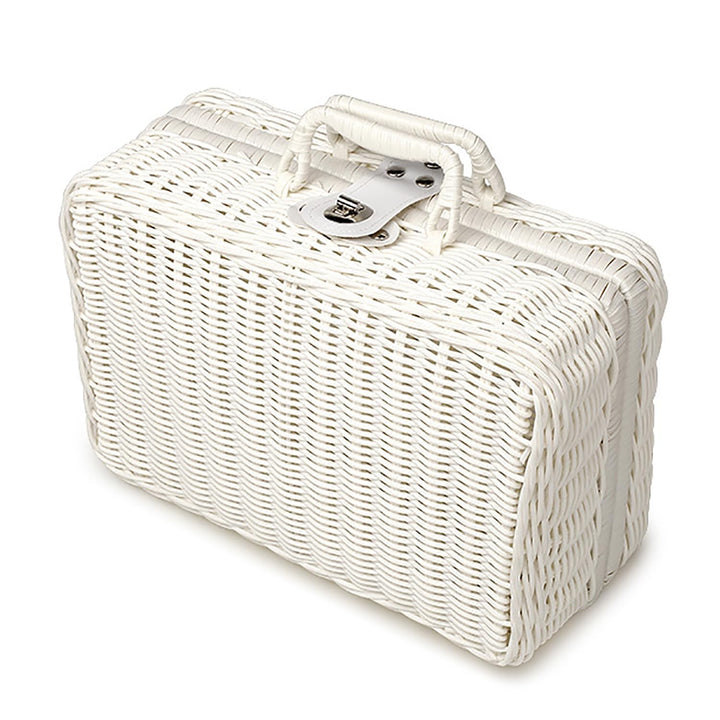 Geflochtener Rattan-Koffer Aufbewahrungskorb mit Griff, Gewebte Picknickbox, Handgewebt, mit Metalls