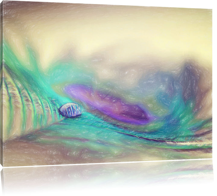 Pixxprint Pfauenfeder Detailaufnahme / 100x70cm Leinwandbild bespannt auf Holzrahmen/Wandbild Kunstd