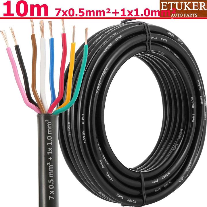 7×0.5mm²+1×1.mm² Elektrischer Draht Kabel 8 adrig 10M Kupferkabel Fahrzeugkabel 8 polig Verlängerung