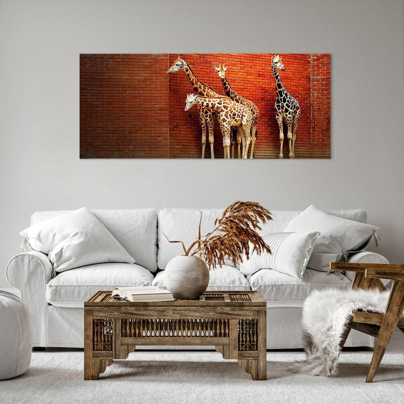 Wandbilder Dekoration Wohnzimmer Tiere Giraffen Zoo Familie Panorama Bilder auf Leinwand 120x50cm Le