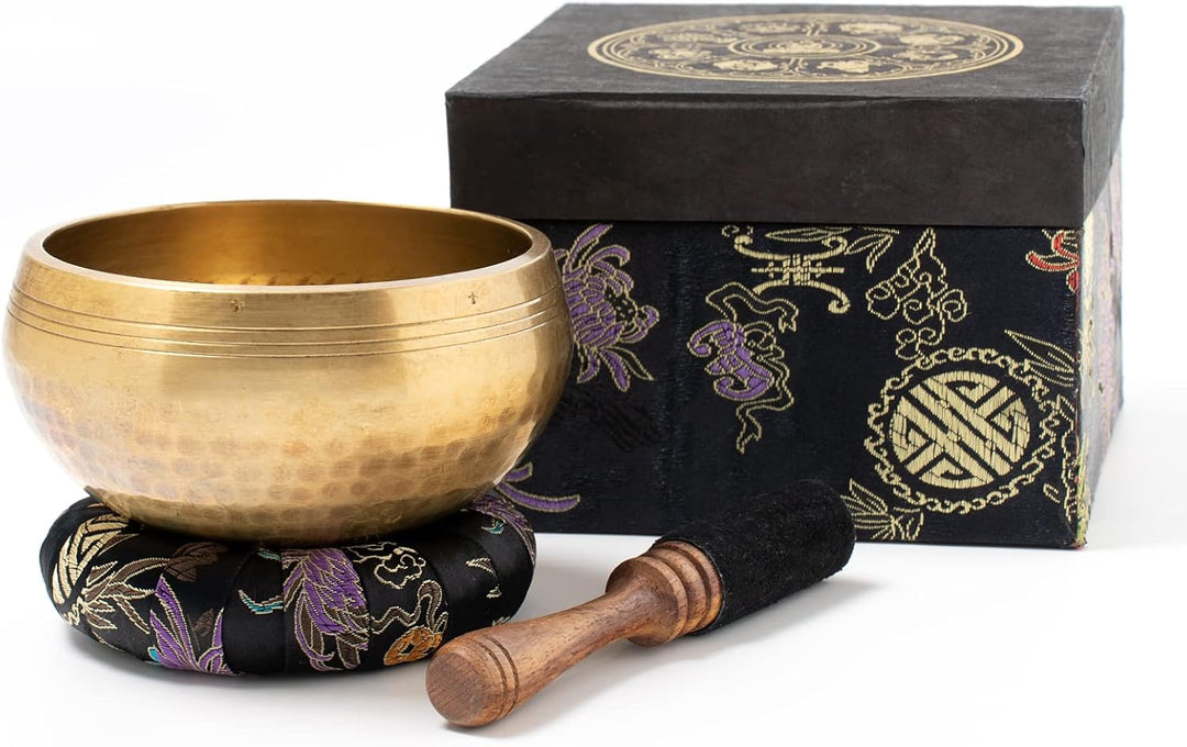 Klangschale aus Nepal in Antik-Optik I 300-350 g I für Meditation, Achtsamkeit & Yoga I Geschenk-Box