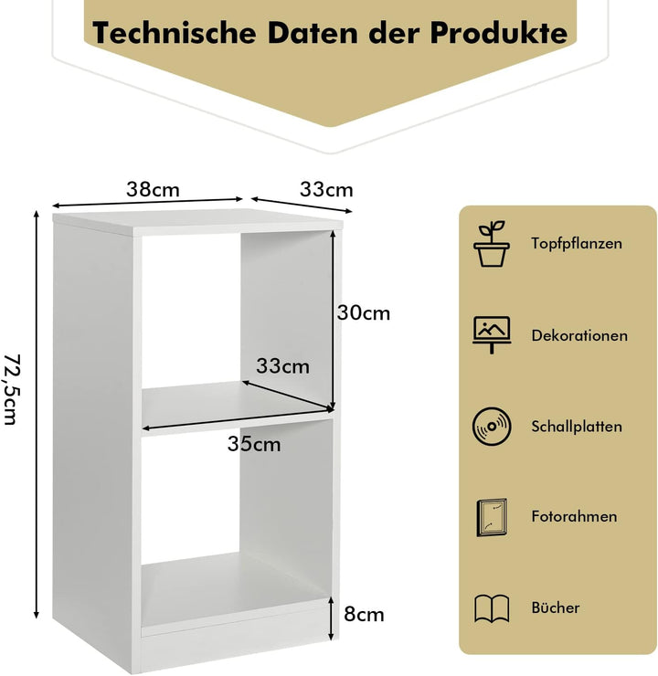 COSTWAY 2er Set Bücherregal, Standregal mit 2 Ebenen, Würfelregal aus Holz, Büroregal, Aktenregal, A