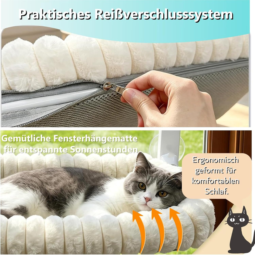 Katzen Fensterliege Faltbar mit 4 Saugnäpfen, weiche Kuschelliege & atmungsaktive Netzseite, extra g